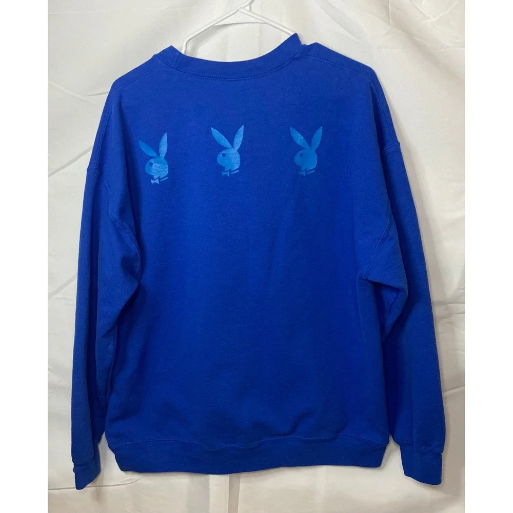 Playboy Mens Crewneck Sweatshirt Royal Blue Tonal Logo Graphic Fleece XL - Picture 9 of 9